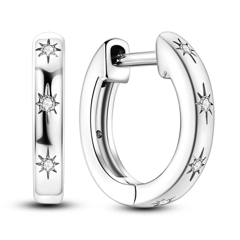 Original 925 Sterling Silver Women Hoop Earrings High Quality Shine Zircon U Shaped Cl close-up view