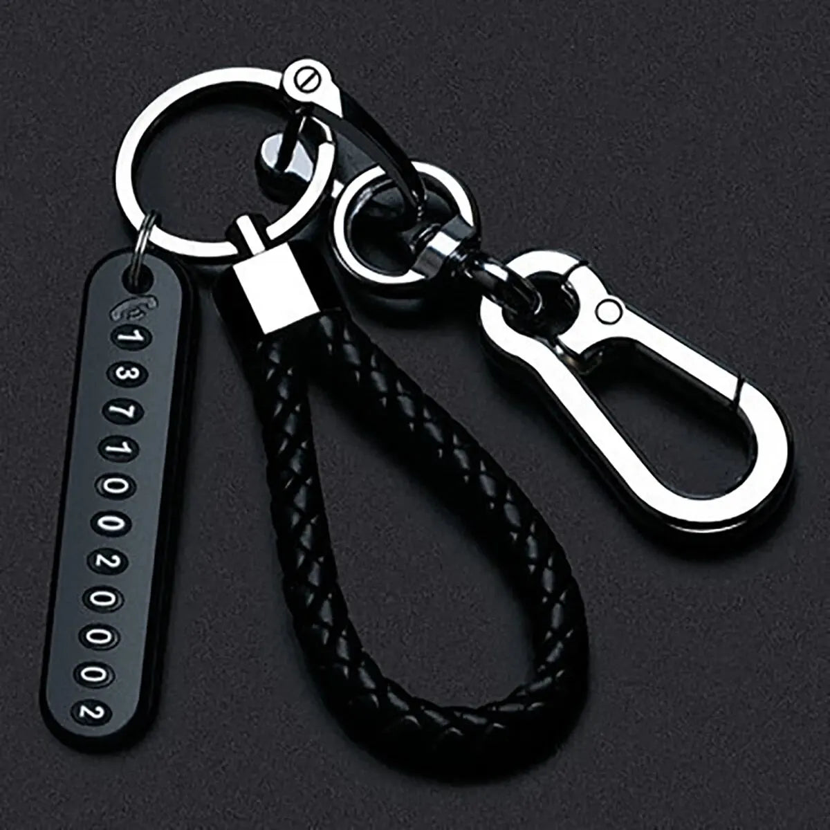 Trendy DIY Mobile Phone Number Plate Pendant Keychain for Men Punk Simple Woven Leather Rope Anti-lo