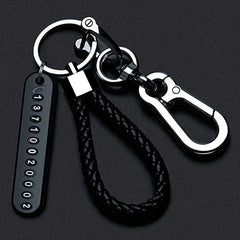 Trendy DIY Mobile Phone Number Plate Pendant Keychain for Men Punk Simple Woven Leather Rope Anti-lo
