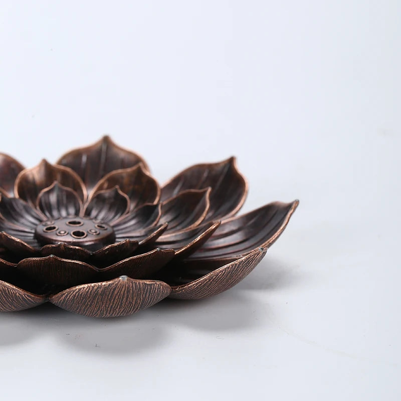 Alloy Incense Burner Stick Holder | Lotus Design Incense Plate for Temples and Yoga additional angle