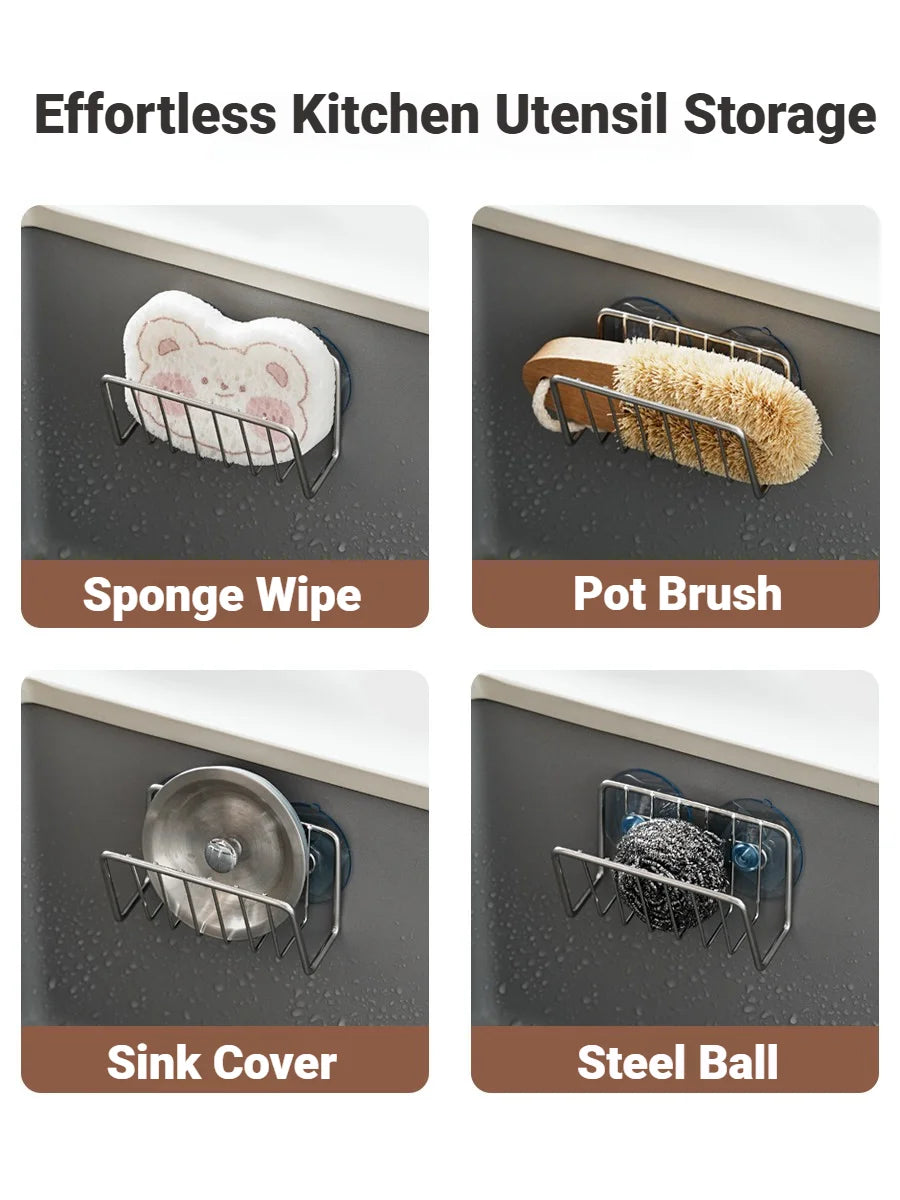 Stainless Steel Suction Cup Sponge Holder Drain Storage Caddy For Kitchen Sink Organi lifestyle view
