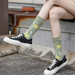 1 Pair Canvas Lattice Plant Art Funny Socks Women Novelty Abstract Cute Socks Women J alternate view