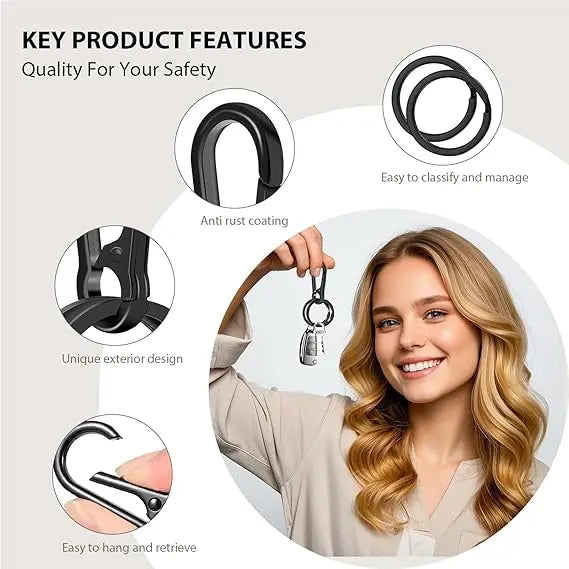 Metal Keychain Clip Hook Keyring | Double Loop Key Holder for Car Keys close-up view