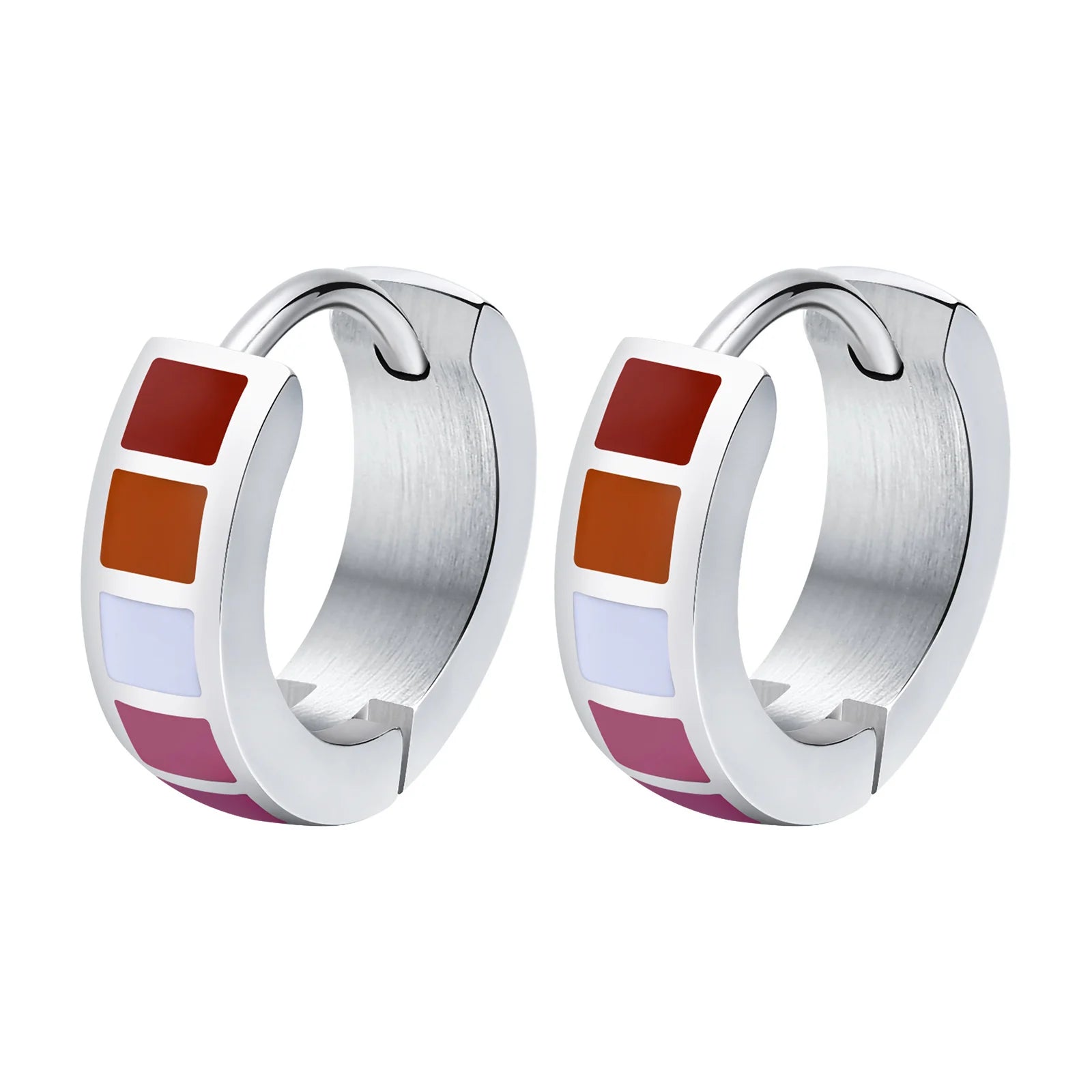 LGBT Rainbow Huggie Hoop Earring for Leibian Gay, Pride Flag Hinged Ear Piercings, St alternate view