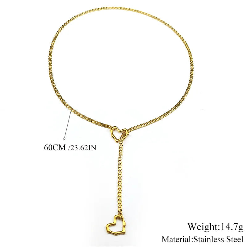 Heart O-ring Long Chain For Women Men Punk Rock Necklace Stainless Steel Key lock Nec lifestyle view