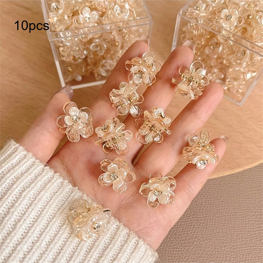 Cute Mini Flower Hair Clips, Transparent Crystal Hair Claw for Bangs & Side Hair detail view