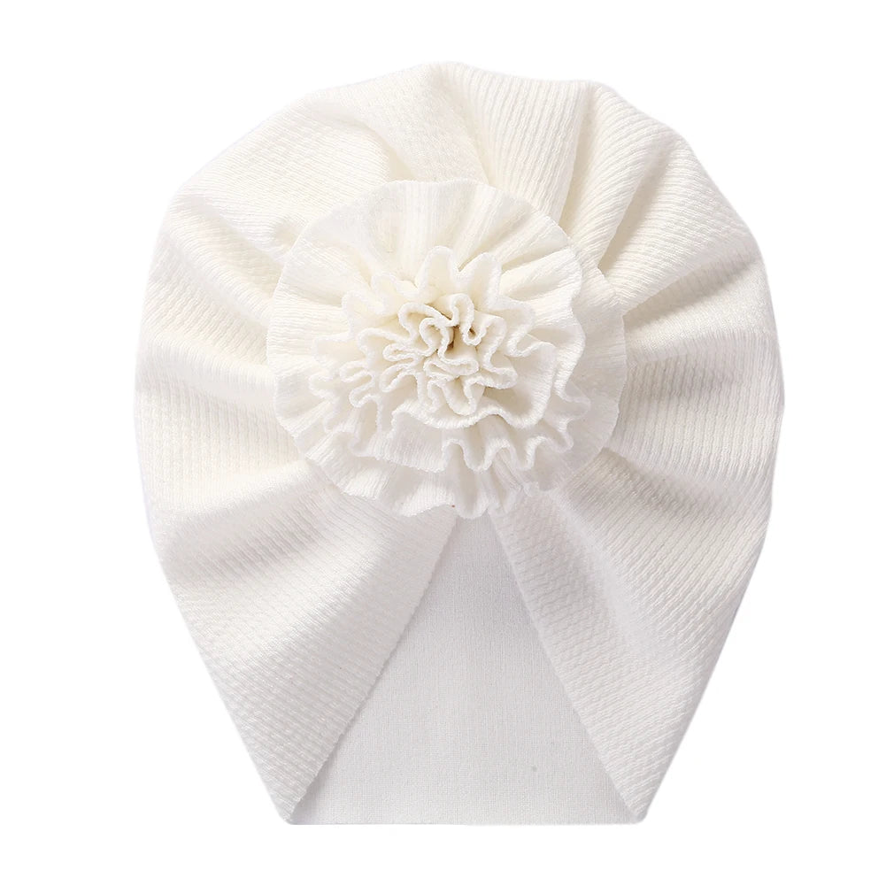 Big Blossom Flower Ribbed Turban Baby Hat | Soft Cotton Topknot Bonnet for Newborns and detail view