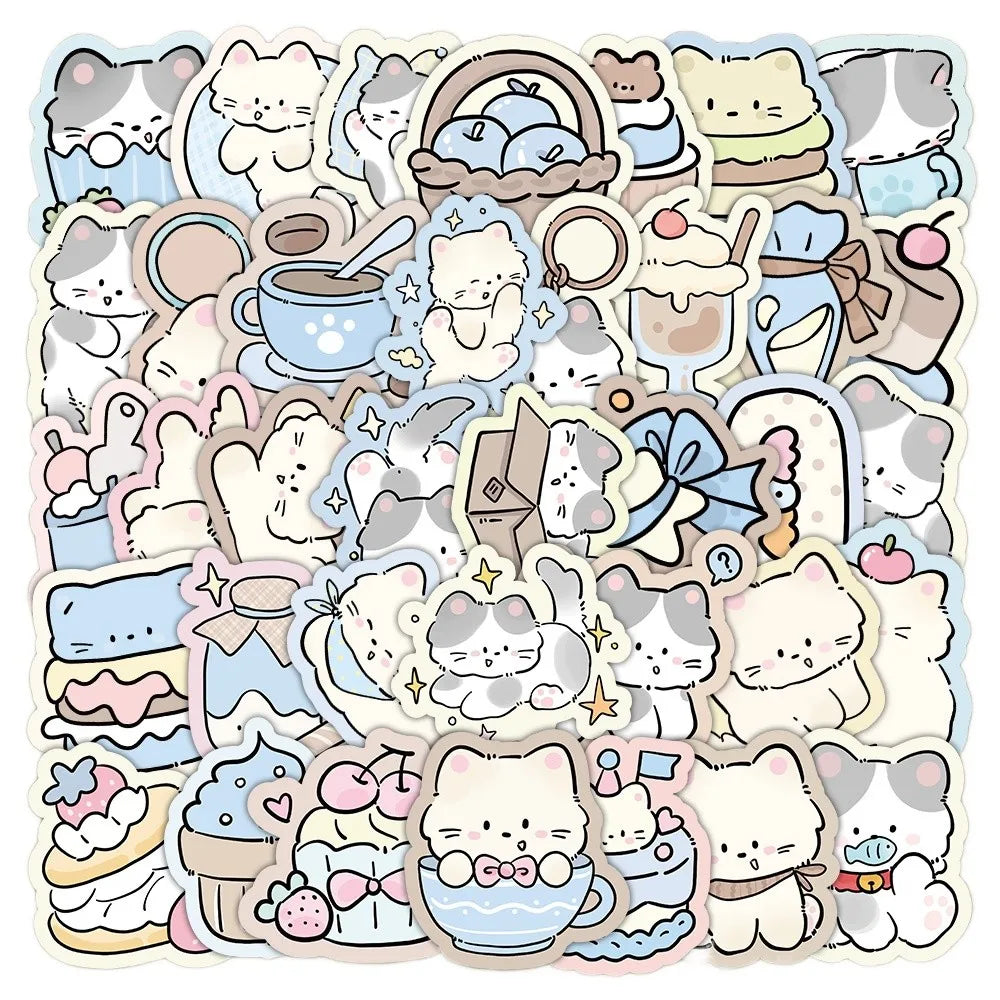 50 Cute Kitten Graffiti Stickers for DIY Decoration | Lazy Cat Vinyl Decal Pack alternate view