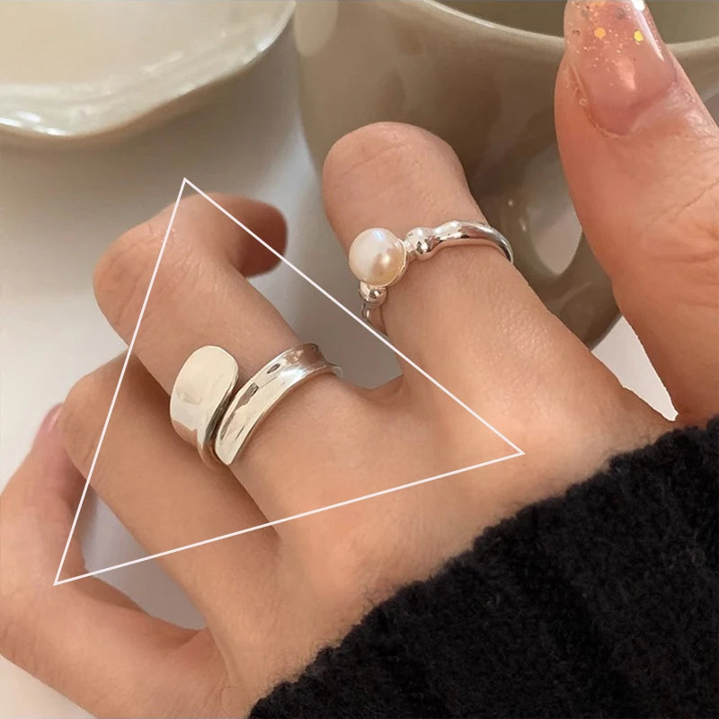 VENTFILLE 925 Sterling Silver Geometric Multilayer Round Bead Ring Female Fashion Pun lifestyle view