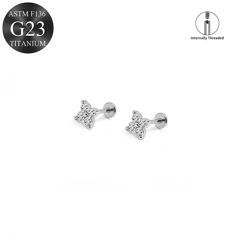 EVISPOL ASTM F136 G23 Titanium Tiny CZ Labret Lip Stud Earring for Women 16G Heart Car close-up view