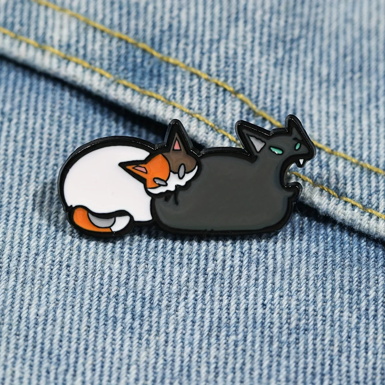 Mean Cat Enamel Brooch Pin - Cute Cat Design with Orange Ears, Durable Zinc Alloy, Perfect for Lapel Bag or Jewelry, Ideal Gift