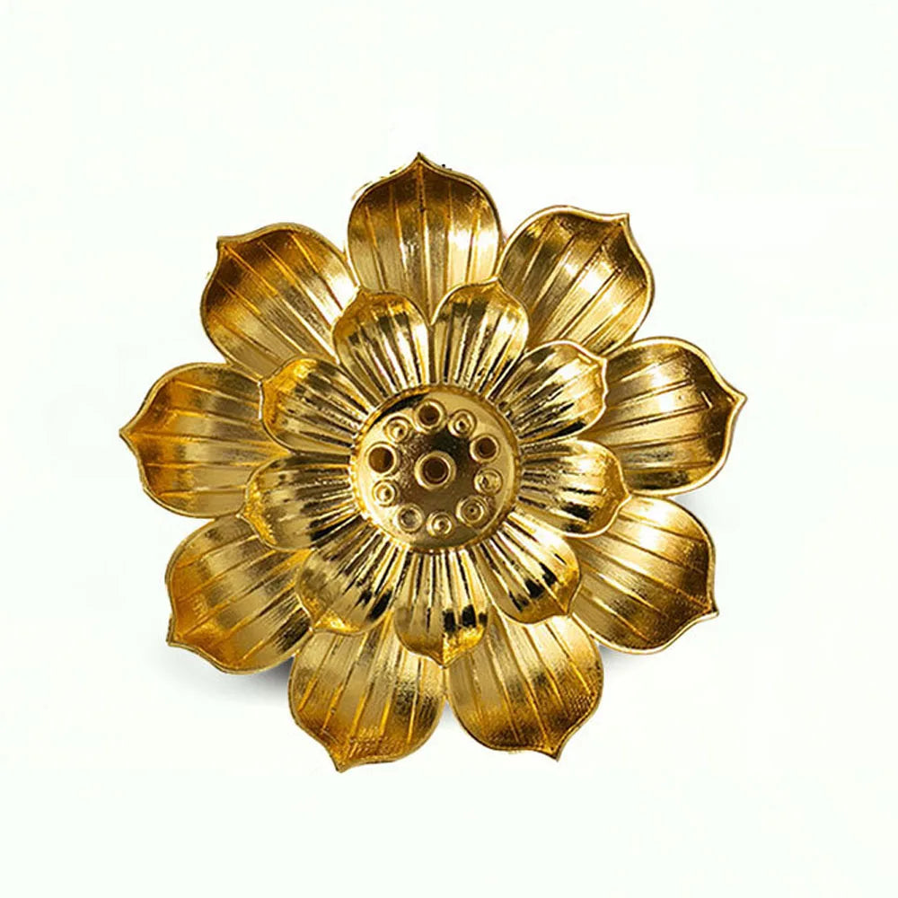 Gold Lotus Incense Burner | Metal Incense Holder with Detachable Ash Catcher lifestyle view