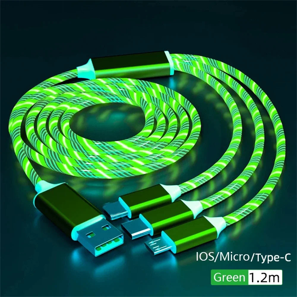 Glowing LED Light USB 3-in-1 cable Phone Fast Charging Charger Luminous alternate view