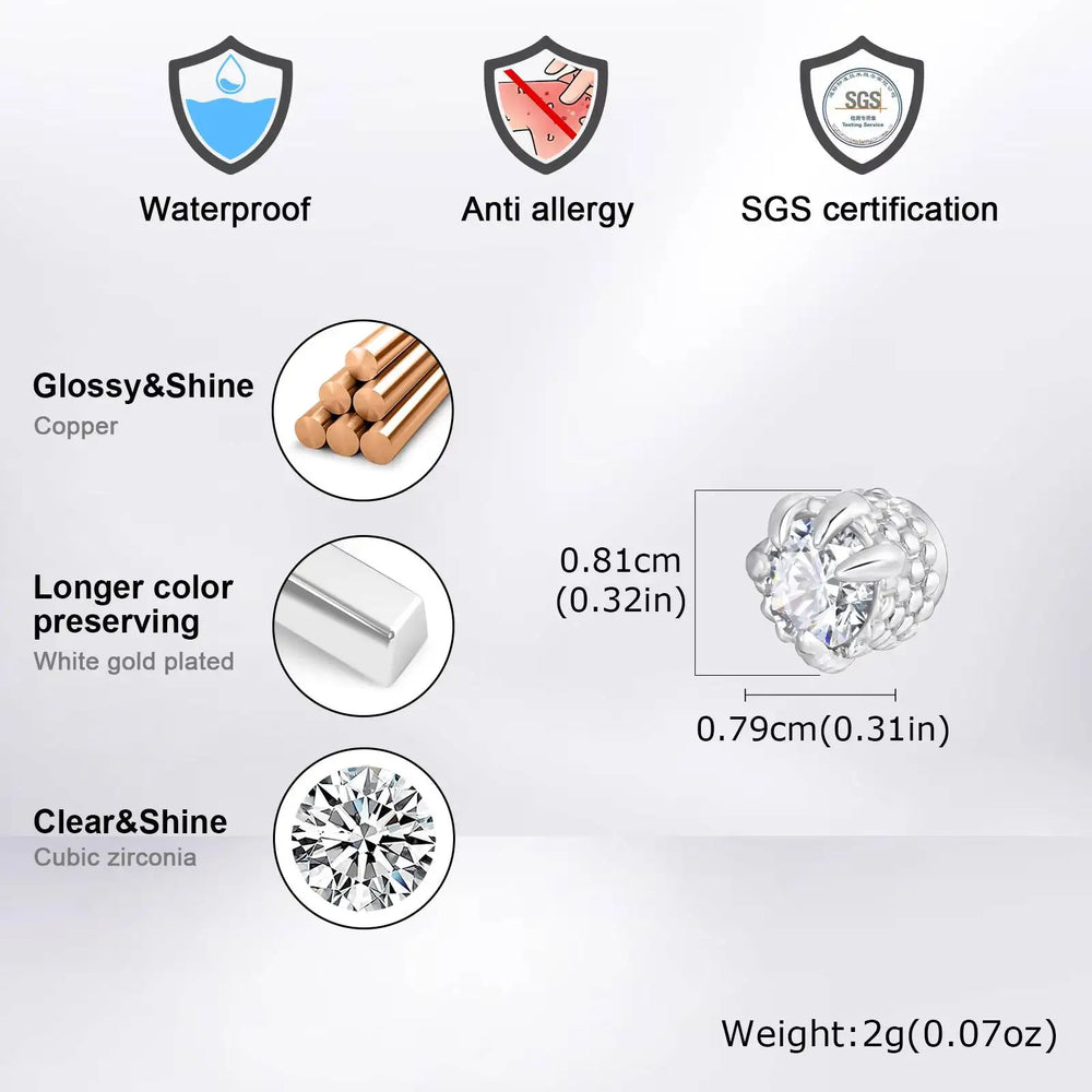 Vnox Magnetic Clip Earrings Non Piercing, Hip Hop Zircon Studs for Men Women, Fashi additional angle