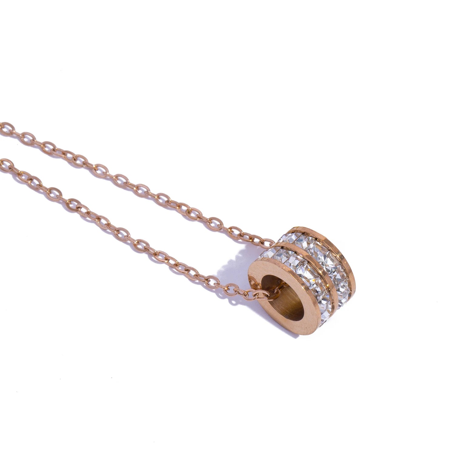 Double Row CZ Pendant Necklace 18K Gold Plated Stainless Steel Waterproof Hypoallergenic detail view