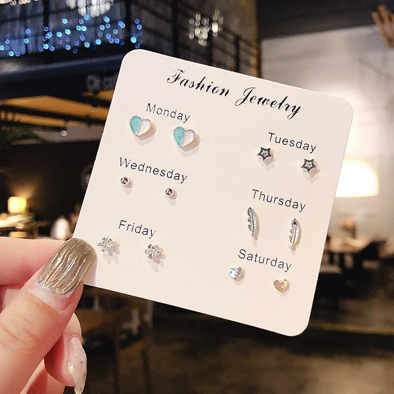 S925 Silver Needle Stud Earrings Set close-up view