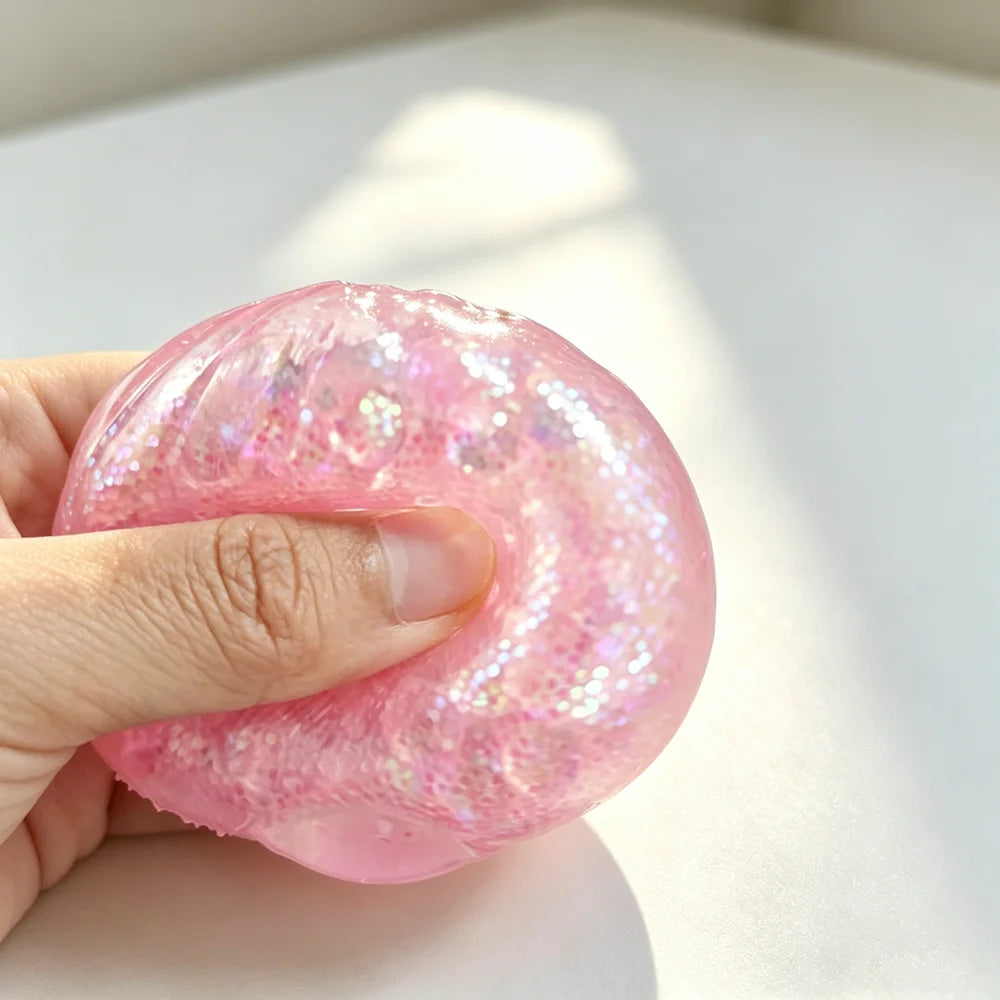 Steamed Bun Squeeze Toy Simulation Bao Stress Relief Fidget Toy with Beads Sparkles So close-up view