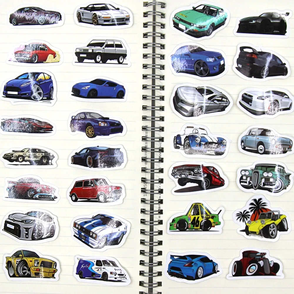 Retrofit Racing Car Graffiti Stickers | Waterproof Decal Set for Laptop, Guitar, Lugga close-up view