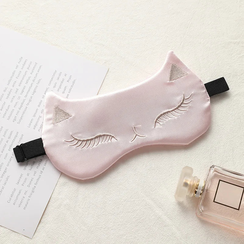 Cat Silk Sleep Eye Mask | Cute Light Blocking Eye Cover for Travel and Nap additional angle