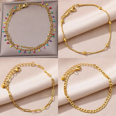 Colorful Boho Drops Anklets For Women Gold Color Stainless Steel Geometric Anklet Luxury Wedding Aes