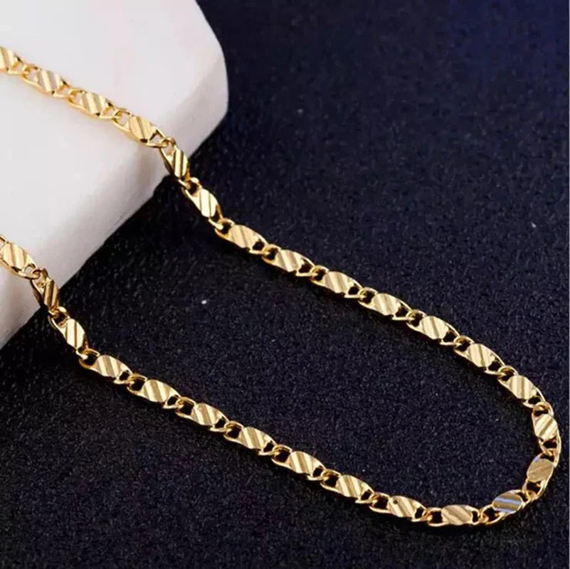 Fashion 18k Gold Necklace 2MM 16/18/20/22/24/26/28/30 Inch Side Chain Necklace For Wo alternate view