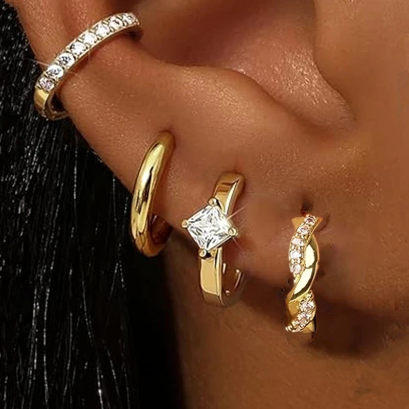 Huggie Hoop Earrings Set for Women | Crystal Zircon Tragus Cartilage Piercing Jewelry lifestyle view