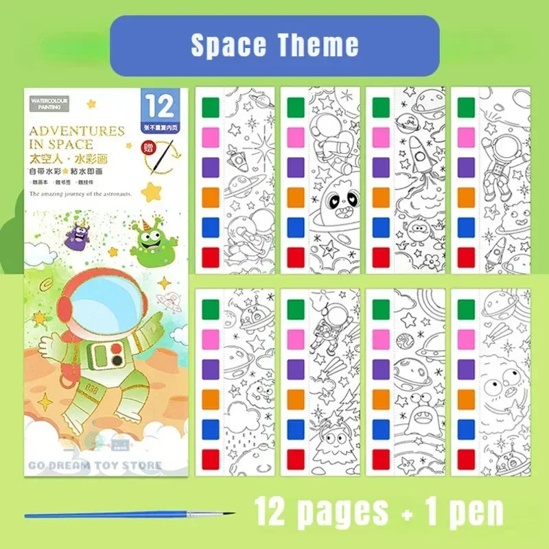 Kids Portable Watercolor Painting Book Paint With Water Brush Gouache Graffiti Pictur alternate view