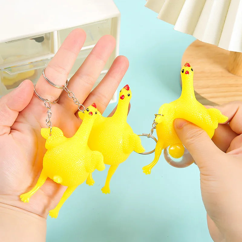 1/2pcs Funny Mini Chicken Keychain, Squeezable TPU Egg-Laying Duck Toy, Creative Nove lifestyle view
