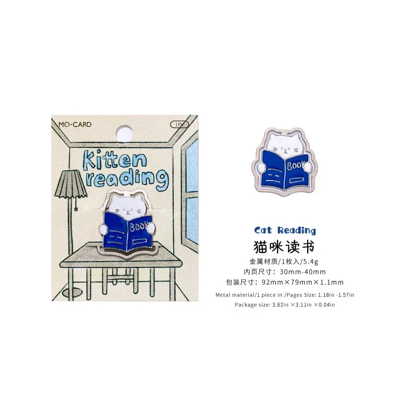 1 Piece Metal Bookmark Cat Life Cute Cartoon Page Clip for Reading Student Gift Book Acc detail view