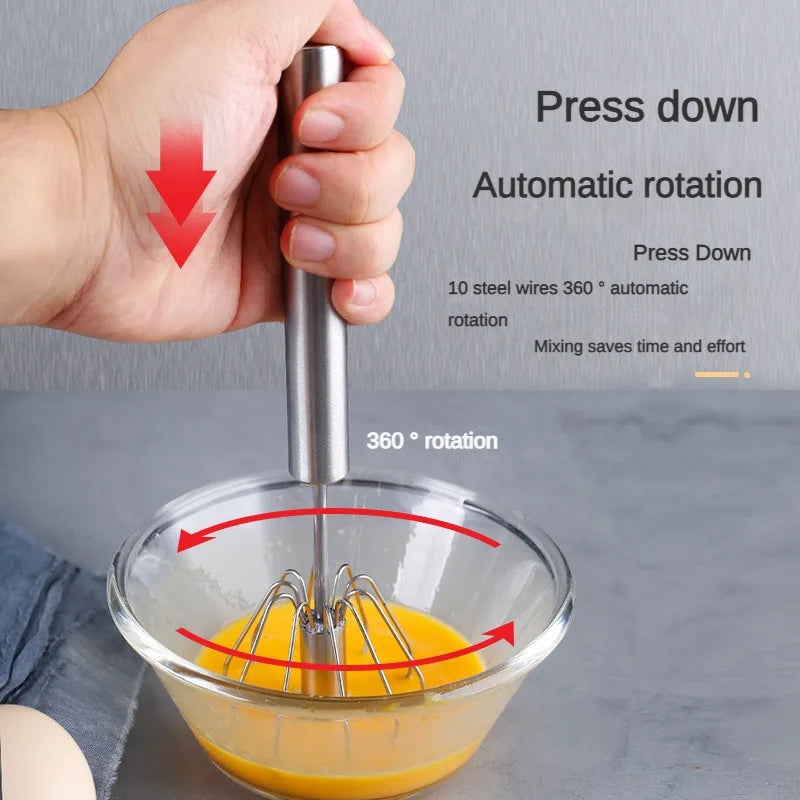 Stainless Steel Semi-Automatic Egg Beater | Hand Push Cream Blender for Kitchen Baking detail view