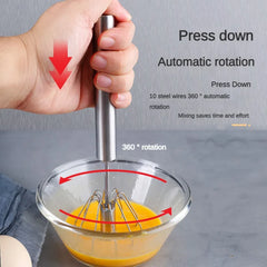 Stainless Steel Semi-Automatic Egg Beater | Hand Push Cream Blender for Kitchen Baking detail view