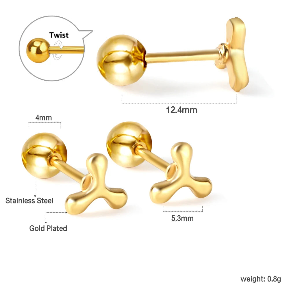 LUXUSTEEL Mini Cute Stainless Steel Stud Earrings Women Girls Heart Butterfly Rabbit H close-up view