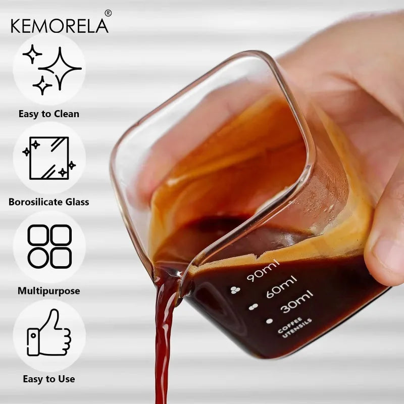 Square Measuring Pitcher Single Spout 90/120ML Clear High Borosilicate Glass Milk Cup Es detail view