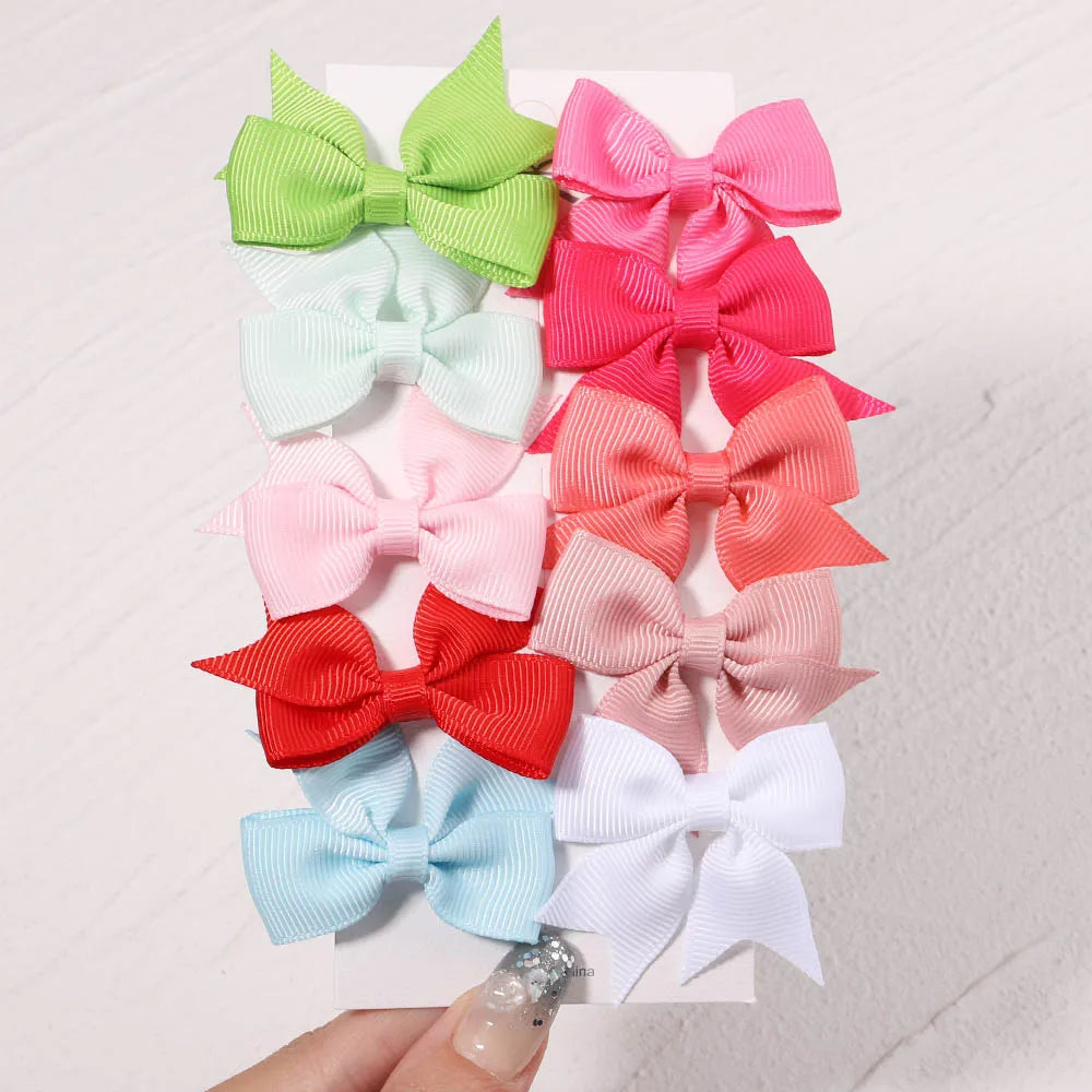 10Pcs/Set New Cute Solid Ribbon Bowknot Hair Clips for Baby Girls Handmade Bows Hairp alternate view