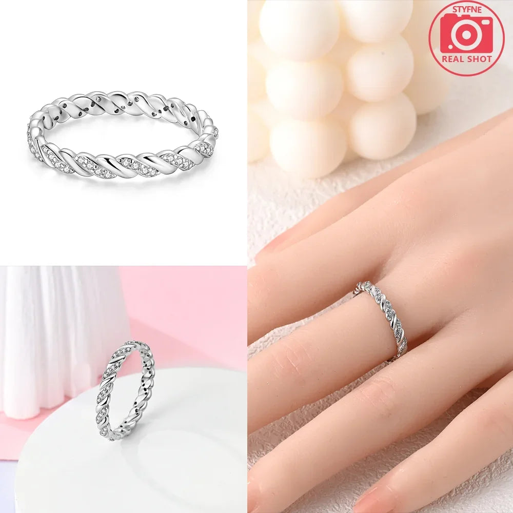Original Romantic Heart-shaped White Zircon Shell Bowknot Rings 925 Sterling Silver Wome detail view