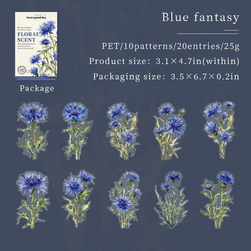 20pcs Floral Scent Vintage Flower Stickers | Creative DIY Journal Garden Label Pack close-up view