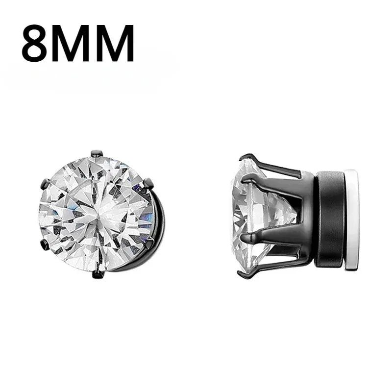 1Pairs Crystal Strong Magnetic Ear Stud Clip Earrings for Men Women, Punk Round Zircon M detail view