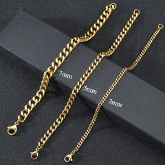 1 Piece Width 3.5/5/7mm Stainless Steel Gold/Black Color Punk Necklace Cuban Link Chain detail view