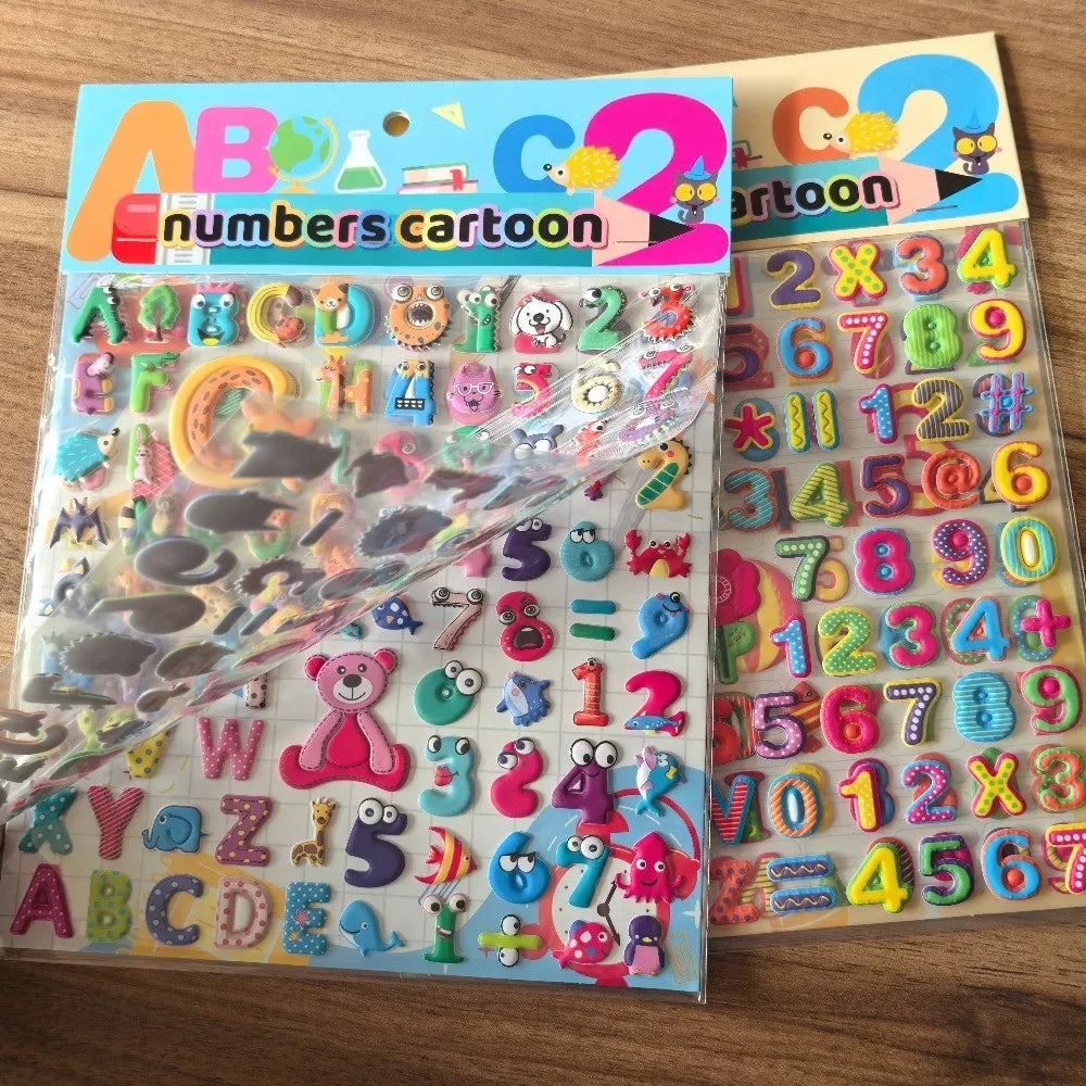 9 Styles Cute Double Layer 3D Foam Stickers | Alphabet, Cars, Food Cartoon for DIY additional angle