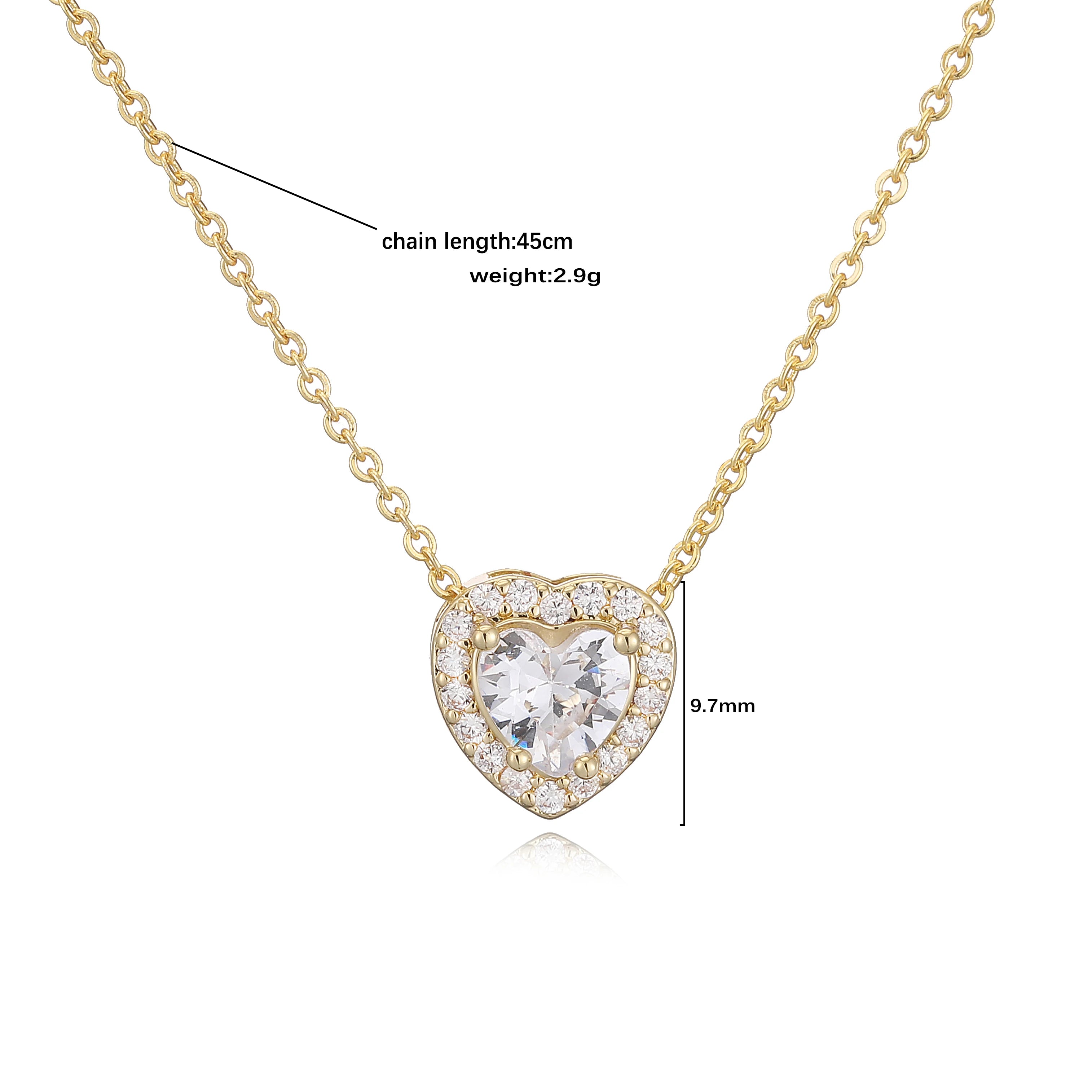 HECHENG Luxury Colored Crystal Heart Pendant Ocean Heart Necklace Brass Golden Plated Ma detail view