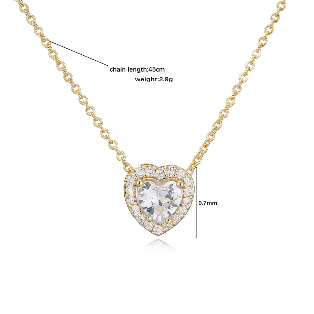 HECHENG Luxury Colored Crystal Heart Pendant Ocean Heart Necklace Brass Golden Plated Ma detail view