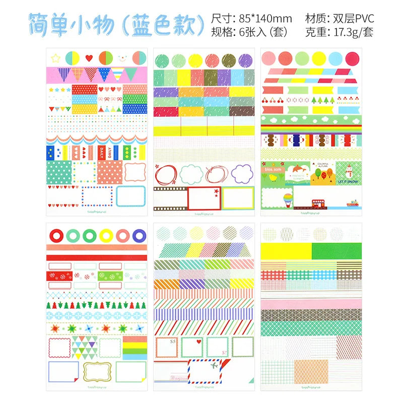 6Pcs Waterproof Cartoon Sticker Set | Cute DIY Decals for Laptops, Phones, and Planner close-up view