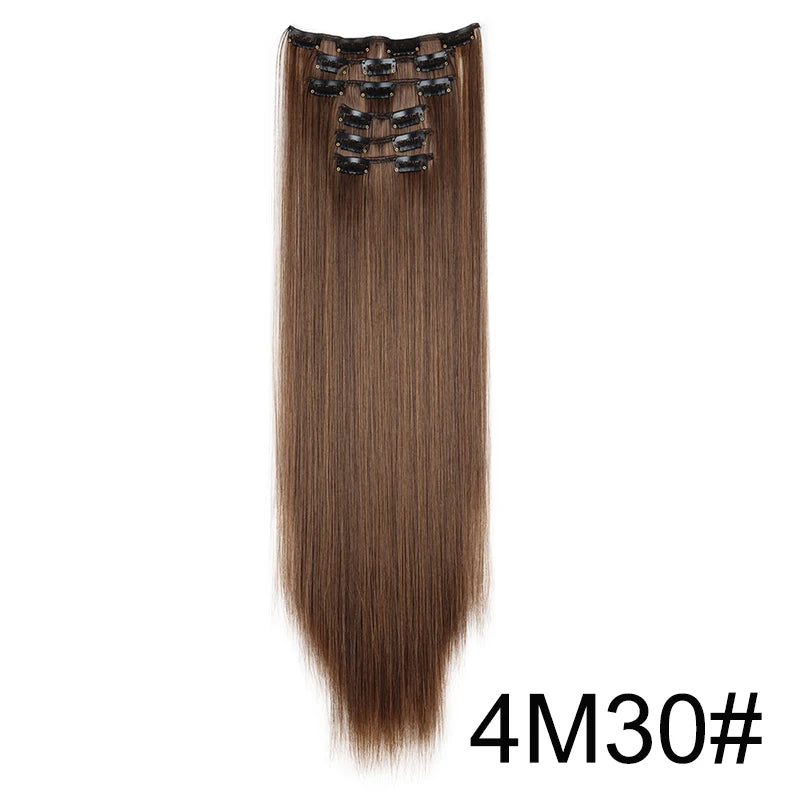 Synthetic 24 Inch Clip In Hair Extensions | Long Straight Blonde Black Heat Resistant alternate view