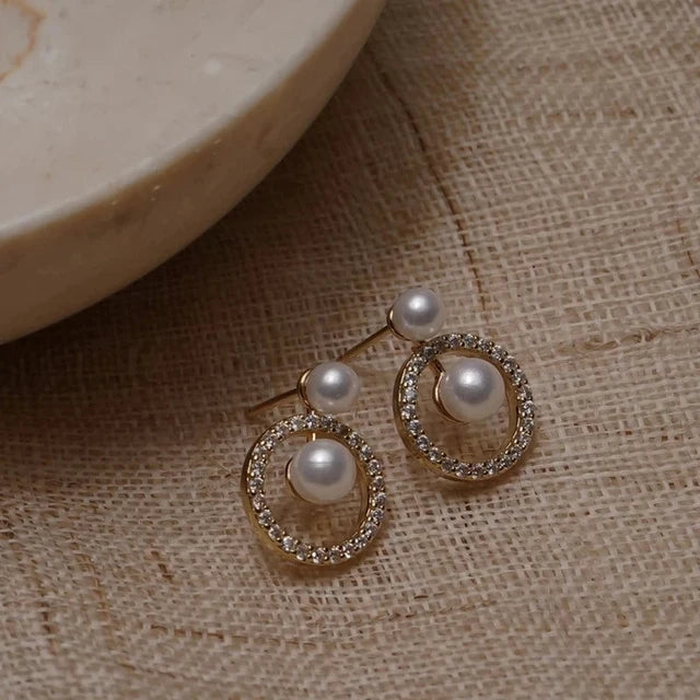 Upscale 14k Gold Jewelry Real Gold Earrings Zircon Pearl Twist Luxury Stud Earrings additional angle