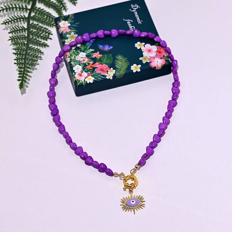 Heart Choker Necklace with Colorful Beads | Bohemian Eye Pendant Set for Women alternate view