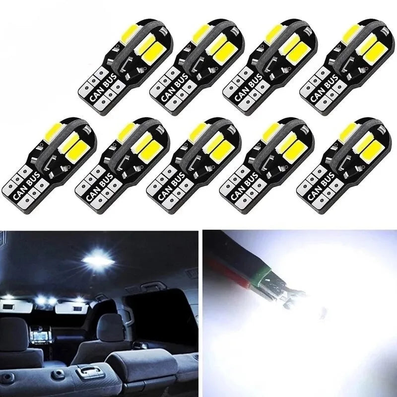 10PCS W5W T10 5730 LED Bulbs Canbus 12V | Car Interior Dome Map Light Parking Signal L close-up view