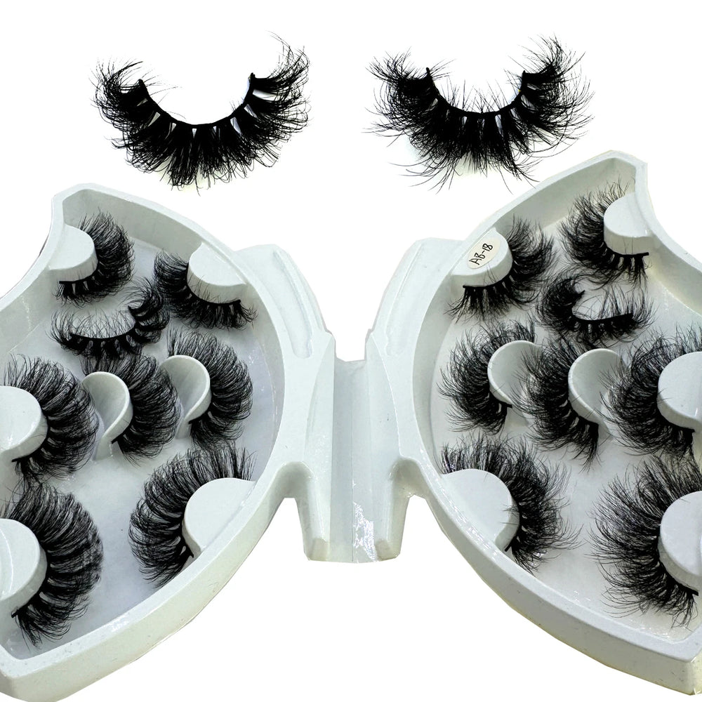 5-8 Pairs Natural Russian Striped Mink Lashes | 3D Volume Wavy False Eyelash Extens additional angle