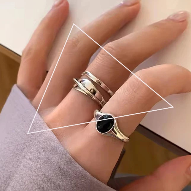 VENTFILLE 925 Sterling Silver Rings INS Fashion Hip Hop Vintage Couples Hollow Line additional angle
