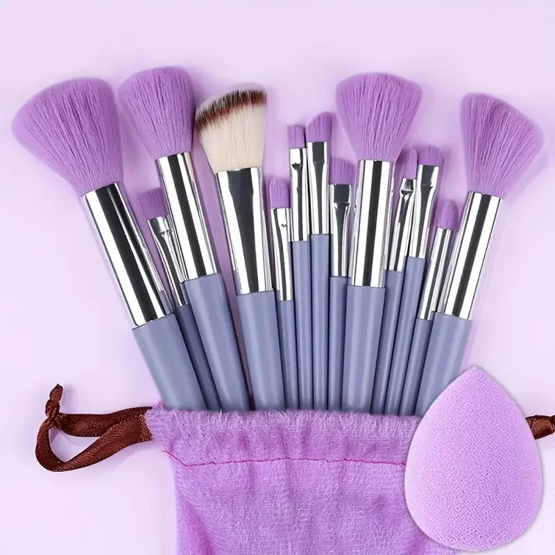 13-Piece Makeup Brush Set | Soft Fluffy Foundation Blush Highlighter Brush Kit close-up view