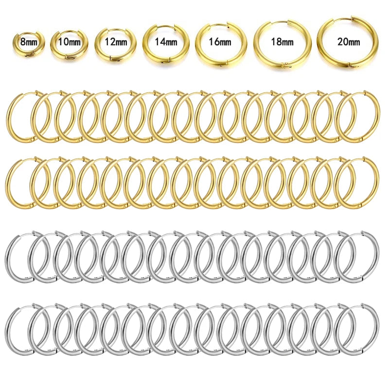 10/20Pcs Minimalist 316L Stainless Steel Small Hoop Earrings For Women Man Classic Round Earrings Fa